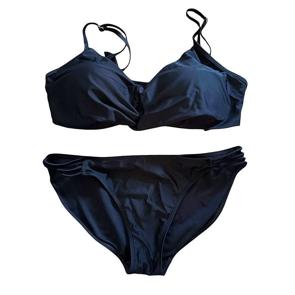No Boundaries Black Bikini Set Twist Front Swimsuit Adjustable Straps